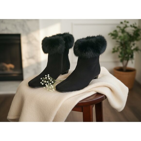 La Canadienne Black Suede Fur-Trimmed Boots – Women’s Size 11 | Elegant Winter S - Picture 1 of 4